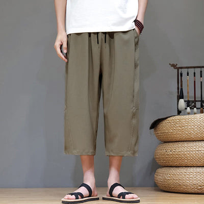 Buddha Stones Summer Casual Minimalist Drawstring Solid Men's Cropped Pants With Pocket - image 22