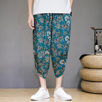Buddha Stones Summer Boho Casual Drawstring Floral Capri Pants Men's Harem Pants With Pocket - image 13