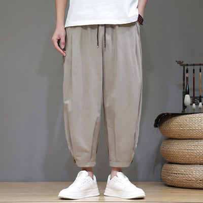 Buddha Stones Summer Casual Minimalist Drawstring Solid Men's Cropped Pants With Pocket - image 1