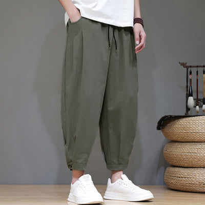 Buddha Stones Summer Casual Minimalist Drawstring Solid Men's Cropped Pants With Pocket - image 13