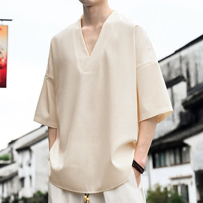 Buddha Stones Summer Minimalist Casual Side Slit Solid Men's Short Sleeve T-Shirts - image 4