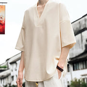 Foviel Summer Minimalist Casual Side Slit Solid Men's Short Sleeve T-Shirts
