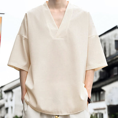 Buddha Stones Summer Minimalist Casual Side Slit Solid Men's Short Sleeve T-Shirts - image 6
