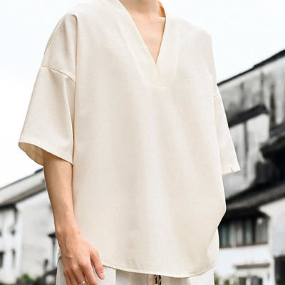 Buddha Stones Summer Minimalist Casual Side Slit Solid Men's Short Sleeve T-Shirts - image 5