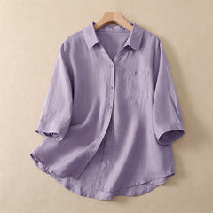Buddha Stones Summer Casual Minimalist Button-Up Solid Women's Short Sleeve Shirts With Pocket - Plum - US8-10, UK/AU12-14, EU40-42 (2XL) - image 0