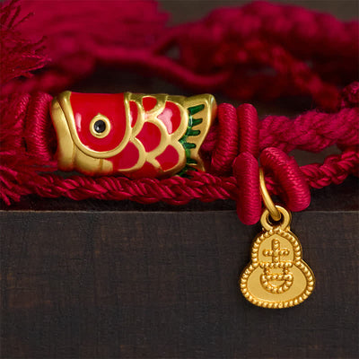 Buddha Stones Alloy Koi Fish Gourd Pendant Success Retro Double-Strand String Bracelet - image 3