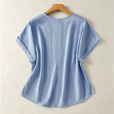 Buddha Stones Summer Casual Minimalist Solid V-Neck Women's Short Sleeve T-Shirts - image 1