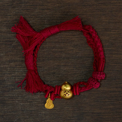 Buddha Stones Alloy Gourd Shaped Chinese Coin Gourd Pendant Wealth Double-Strand Red String Bracelet - image 1