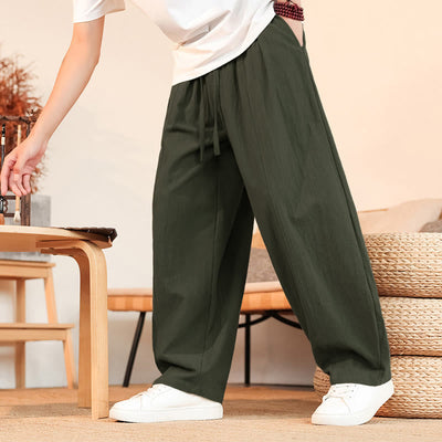Buddha Stones Summer Casual Minimalist Drawstring Solid Cotton Ankle Pants Men's Straight Leg Pants With Pocket - image 7