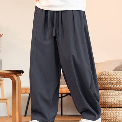Buddha Stones Summer Casual Minimalist Drawstring Solid Cotton Ankle Pants Men's Straight Leg Pants With Pocket - image 2