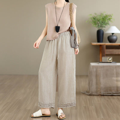 Buddha Stones Summer Casual Drawstring Solid Cropped Pants Women's Harem Pants With Pocket - image 5