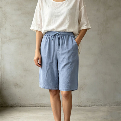 Buddha Stones Summer Casual Drawstring Solid Bermuda Shorts Women's Straight Leg Pants With Pockets - image 17