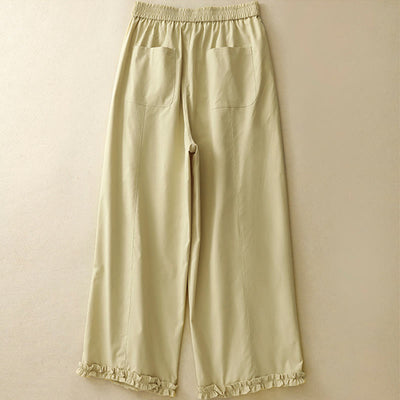 Buddha Stones Summer Casual Elegant Button-Up Solid Zipper Design Ruffles Hem Cropped Pants Women's Harem Pants With Pocket - image 1