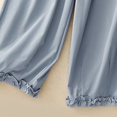 Buddha Stones Summer Casual Elegant Button-Up Solid Zipper Design Ruffles Hem Cropped Pants Women's Harem Pants With Pocket - image 13