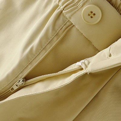 Buddha Stones Summer Casual Elegant Button-Up Solid Zipper Design Ruffles Hem Cropped Pants Women's Harem Pants With Pocket - image 3