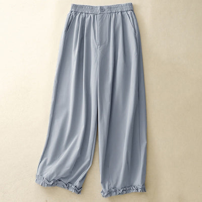 Buddha Stones Summer Casual Elegant Button-Up Solid Zipper Design Ruffles Hem Cropped Pants Women's Harem Pants With Pocket - LightSteelBlue - US8-10, UK/AU12-14, EU40-42 (2XL) - image 9