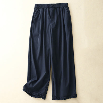 Buddha Stones Summer Casual Elegant Button-Up Solid Zipper Design Ruffles Hem Cropped Pants Women's Harem Pants With Pocket - MidnightBlue - US8-10, UK/AU12-14, EU40-42 (2XL) - image 14