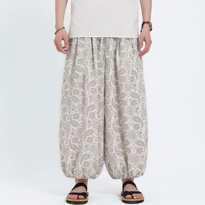 Buddha Stones Summer Boho Casual Drawstring Paisley Capri Pants Men's Harem Pants With Pocket - image 22