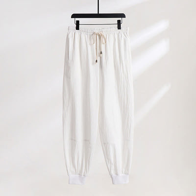 Buddha Stones Summer Casual Drawstring Elastic Waist Solid Ankle Pants Men's Tapered Pants With Pockets - White - US/UK/AU54, EU64 (9XL) - image 13