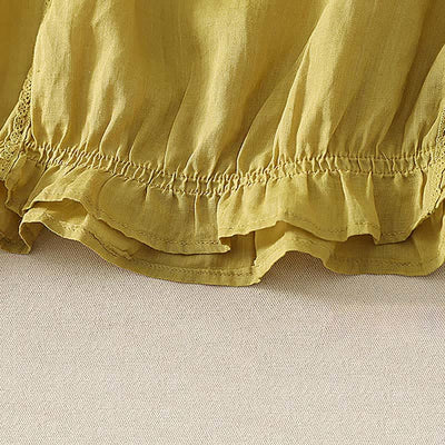 Buddha Stones Summer Casual Simple Drawstring Elastic Hem Solid Ramie Women's Short Sleeve T-Shirts - image 12