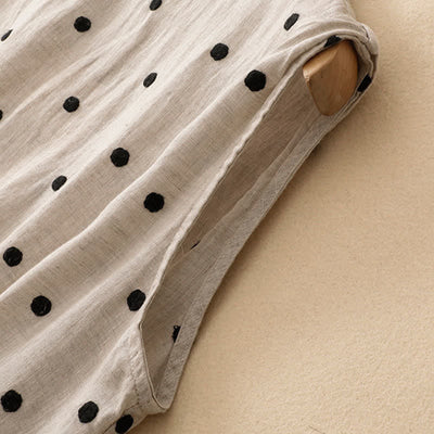 Buddha Stones Summer Casual Vintage Drawstring Polka Dot Crew Neck Women's Summer Sleeveless Dress With Pocket - image 4