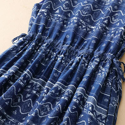 Buddha Stones Summer Boho Casual Blue wavy shape Geometric Women's Summer Sleeveless Dress With Pocket - image 5