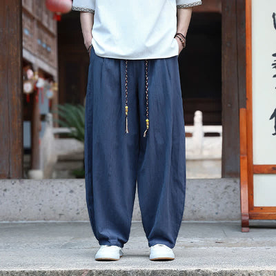 Buddha Stones Summer Casual Minimalist Drawstring Solid Ankle Pants Men's Straight Leg Pants With Pockets - image 12