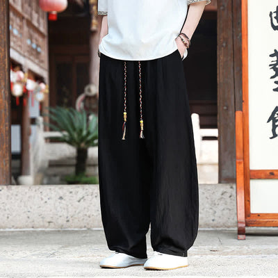 Buddha Stones Summer Casual Minimalist Drawstring Solid Ankle Pants Men's Straight Leg Pants With Pockets - image 8