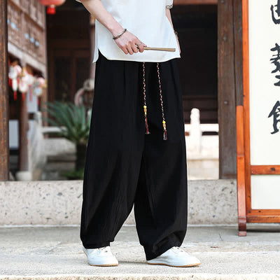 Buddha Stones Summer Casual Minimalist Drawstring Solid Ankle Pants Men's Straight Leg Pants With Pockets - image 7