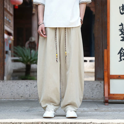 Buddha Stones Summer Casual Minimalist Drawstring Solid Ankle Pants Men's Straight Leg Pants With Pockets - Beige - US/UK/AU46, EU56 (5XL) - image 0