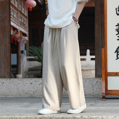 Buddha Stones Summer Casual Minimalist Drawstring Elastic Waist Solid Ankle Pants Men's Straight Leg Pants With Pocket - Beige - US/UK/AU46, EU56 (5XL) - image 0
