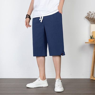 Buddha Stones Summer Casual Minimalist Drawstring Solid Half Pants Men's Straight Leg Pants With Pocket - image 5