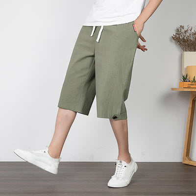Buddha Stones Summer Casual Minimalist Drawstring Solid Half Pants Men's Straight Leg Pants With Pocket - image 2