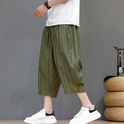 Buddha Stones Summer Casual Drawstring Striped Capri Pants Men's Harem Pants With Pocket - image 27
