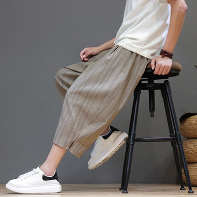 Buddha Stones Summer Casual Drawstring Striped Capri Pants Men's Harem Pants With Pocket - image 6