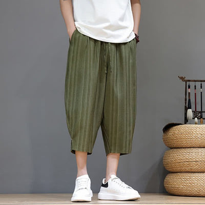 Buddha Stones Summer Casual Drawstring Striped Capri Pants Men's Harem Pants With Pocket - image 32