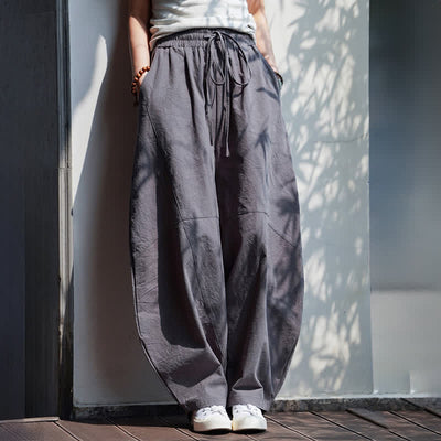 Buddha Stones Summer Casual Drawstring Solid Cotton Cropped Pants Men's Harem Pants With Pocket - image 8