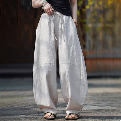 Buddha Stones Summer Casual Drawstring Solid Cotton Cropped Pants Men's Harem Pants With Pocket - image 29
