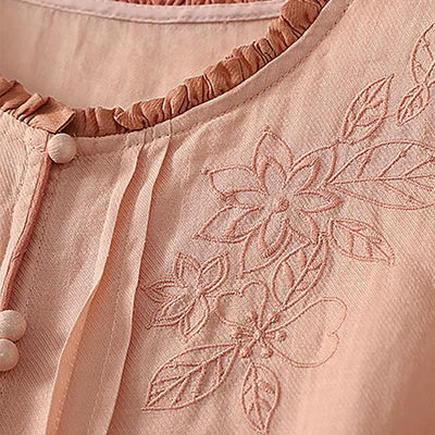 Buddha Stones Spring Summer Casual Elegant Embroidery Floral Leaves Button-Up Women's Long Sleeve Shirts - image 4
