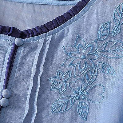 Buddha Stones Spring Summer Casual Elegant Embroidery Floral Leaves Button-Up Women's Long Sleeve Shirts - image 15