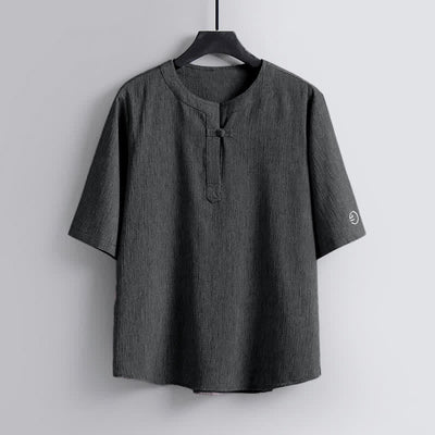 Buddha Stones Summer Tang Style Casual Pankou Crew Neck Solid Men's Short Sleeve Shirts - LightSlateGray - US/UK/AU54，EU64 (9XL) - image 8