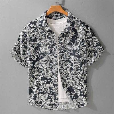 Buddha Stones Summer Casual Button-Up Sunflower Floral Men's Short Sleeve Shirts With Patch Pocket - SteelBlue - US/UK/AU44，EU54 (3XL) - image 0
