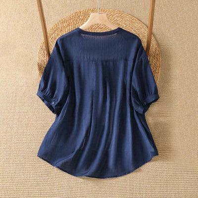 Buddha Stones Summer Casual Simple Solid V-Neck Lines Women's Short Sleeve T-Shirts - image 1