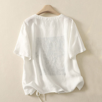 Buddha Stones Summer Casual Vintage Drawstring Abstract Flowers Print Women's Short Sleeve T-Shirts - image 15
