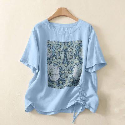 Buddha Stones Summer Casual Vintage Drawstring Abstract Flowers Print Women's Short Sleeve T-Shirts - LightBlue - US8-10, UK/AU12-14, EU40-42 (2XL) - image 5