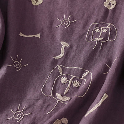 Buddha Stones Summer Casual Vintage Abstract Sun Flowers Character Embroidery Women's Short Sleeve T-Shirts - image 2