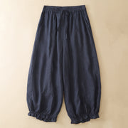 Foviel Sommer Casual Zugzug Solide Rüschen Saum Cropped Hose Damen Harem Hose mit Tasche
