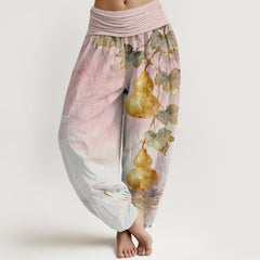Buddha Stones Cotton Golden Gourd Leaf Pattern Women's Elastic Waist Harem Pants - Pink - US16，UK/AU20，EU48 (3XL) - image 0