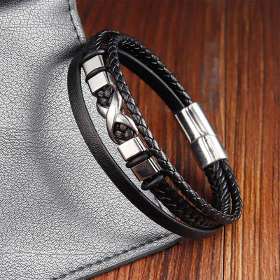 Buddha Stones Black Leather Titanium Steel Braided Strength Mens Bracelet - image 2