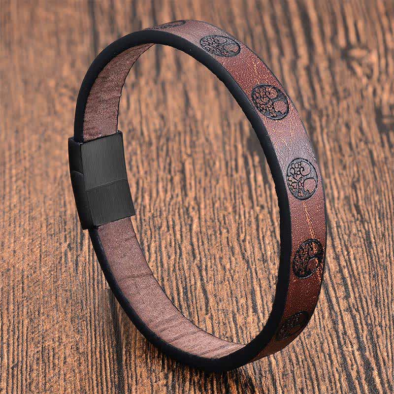 FREE Today: Connection and Calm Braided Pattern Leather Titanium Steel Tree Of Life Wrap Bracelet - Single Layer(Wrist Circumference: 7.5–7.9 in / 19–20 cm) - image 2